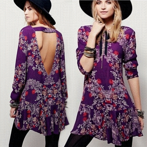 🔥free People🔥 | Purple floral Smooth Talker plumberry tunic dress - Picture 1 of 11